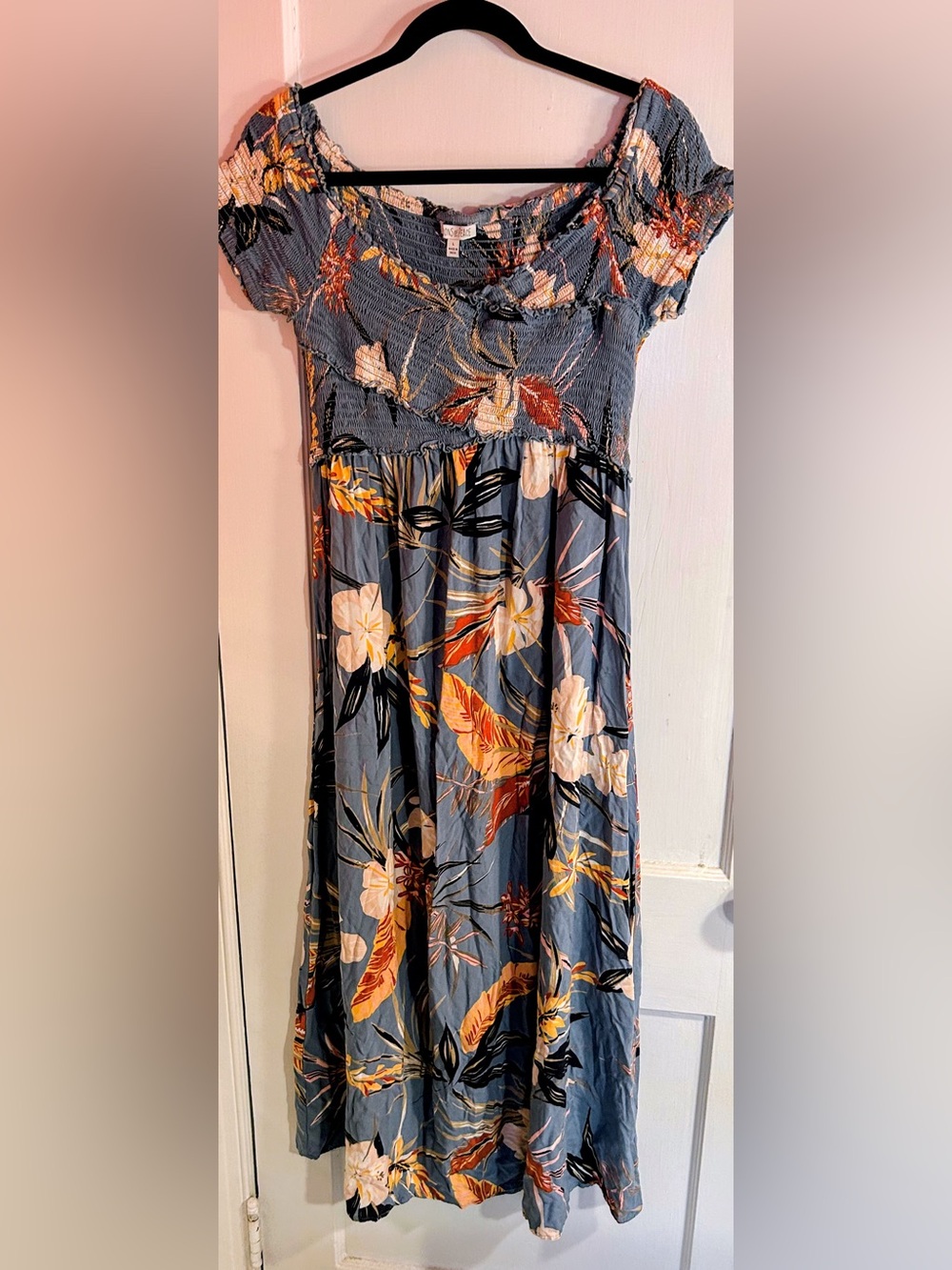 Patrons of Peace Floral Maxi Dress in Slate Blue and Cream